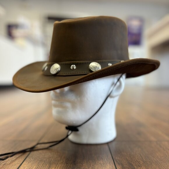 Original leather hat with studs and buffalo coins on the band. Western Cowboy - Picture 2 of 9